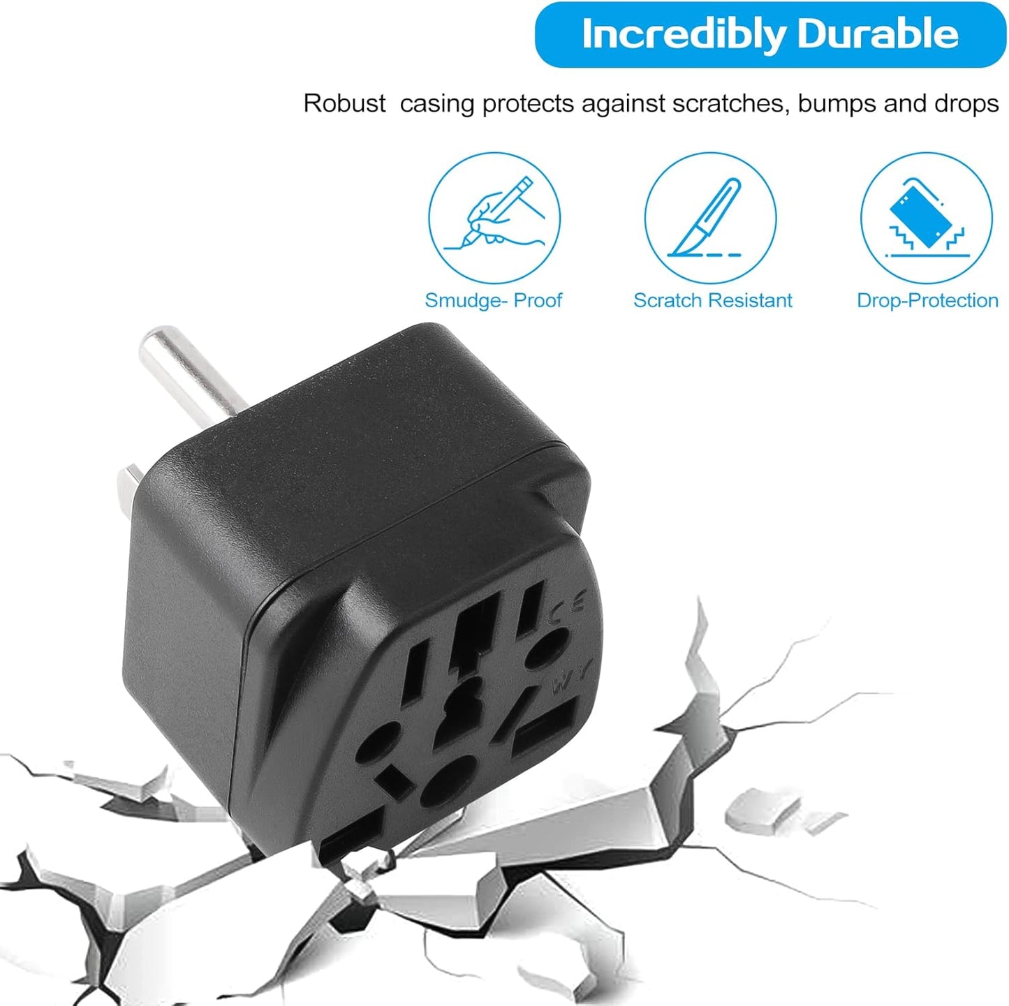 2 Pack Universal Travel Plug Adapter with Type B USA Wall Plug - Compatible with EU, UK, AU, CN, JP, Asia, Italy, Brazil - 3 Prong Grounded - Black