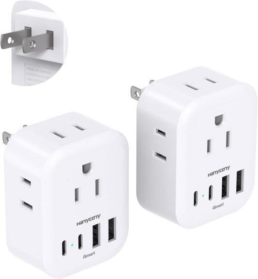 2 Pack US to Japan Travel Plug Adapter with 4 Outlets and 4 USB Ports - Type A Plug for American Devices in Japan, China, Canada, Mexico, and More