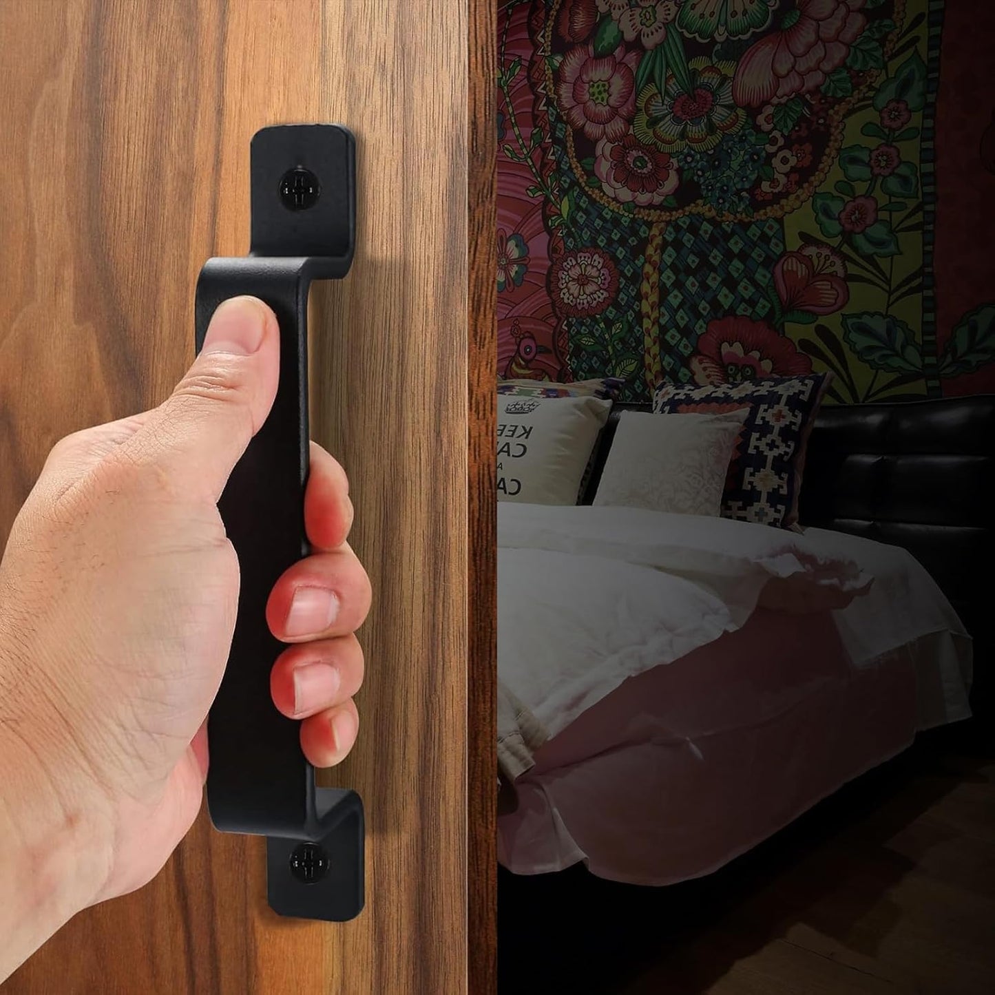 2 Pack VELNUT 7.5" Black Sliding Barn Door Handles for Interior/Exterior Doors/Gate/Closet/Shed - Garage Pull Handles Hardware