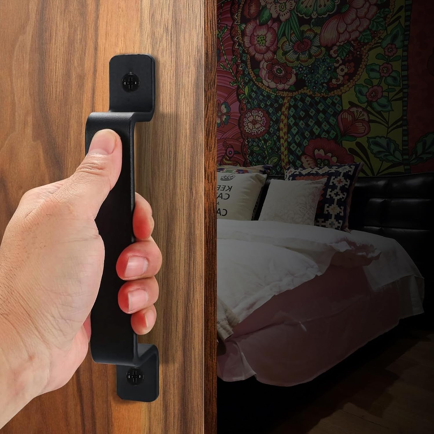 2 Pack VELNUT 7.5" Black Sliding Barn Door Handles for Interior/Exterior Doors/Gate/Closet/Shed - Garage Pull Handles Hardware