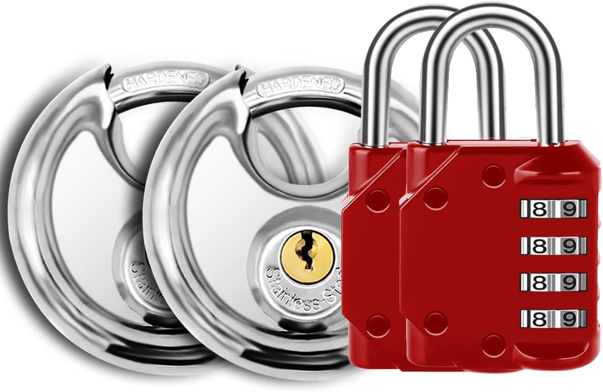 2 Pack Vervida Discus Padlock & Combination Lock Set for Gym and School Lockers, Gates, Fences, Storage, and Toolboxes