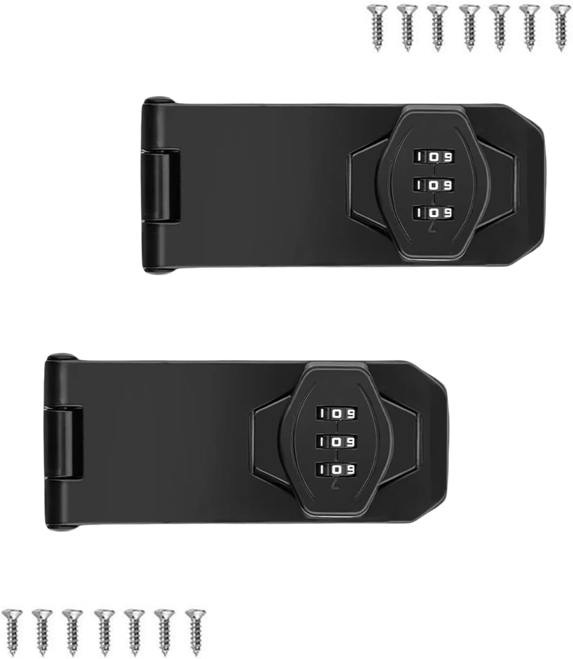 2 Pack VIDYSUFYR Black Combination Locks for Small Doors, Cabinets, Barns - Rotary Hasp Locks for Door Security & Outdoor Use