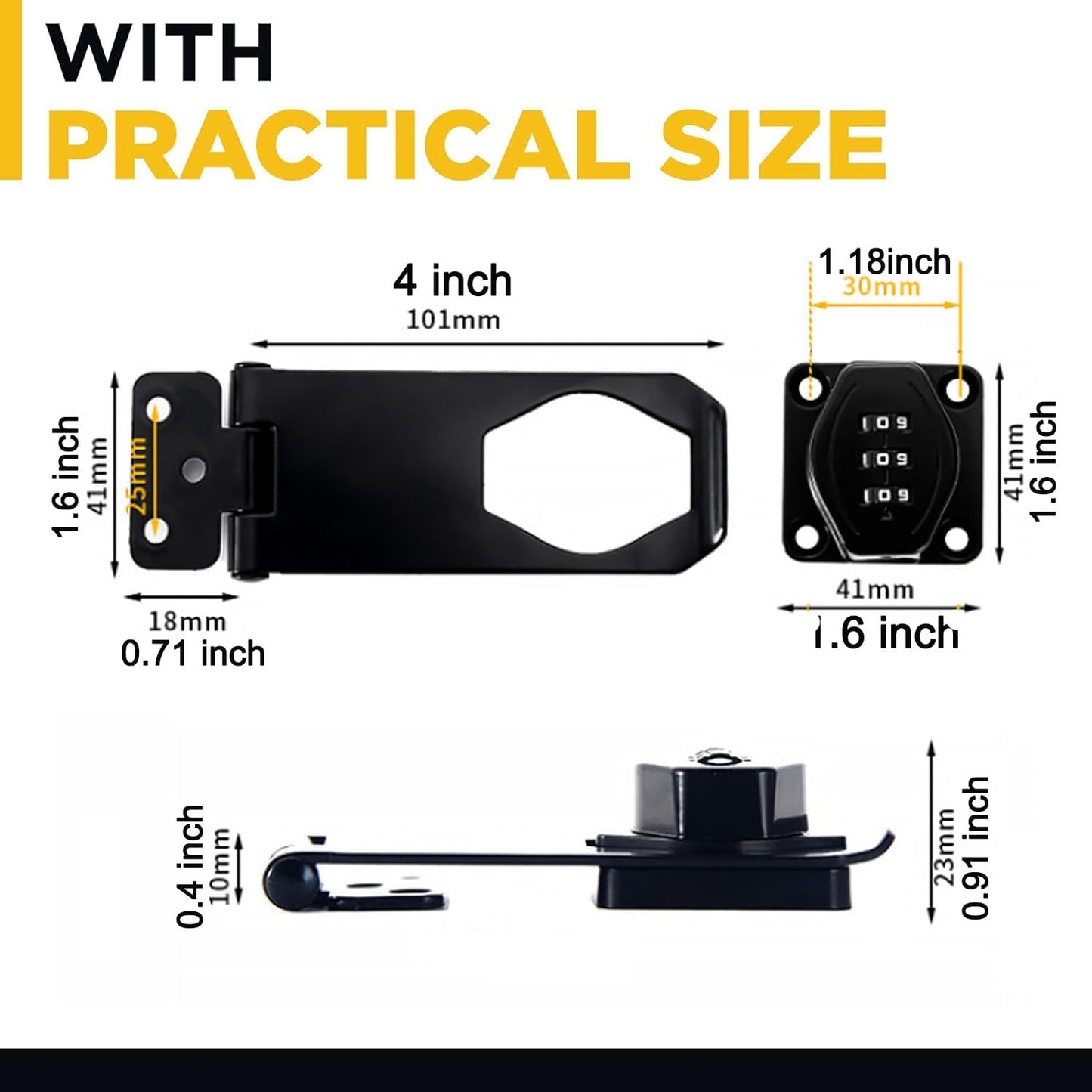 2 Pack VIDYSUFYR Black Combination Locks for Small Doors, Cabinets, Barns - Rotary Hasp Locks for Door Security & Outdoor Use