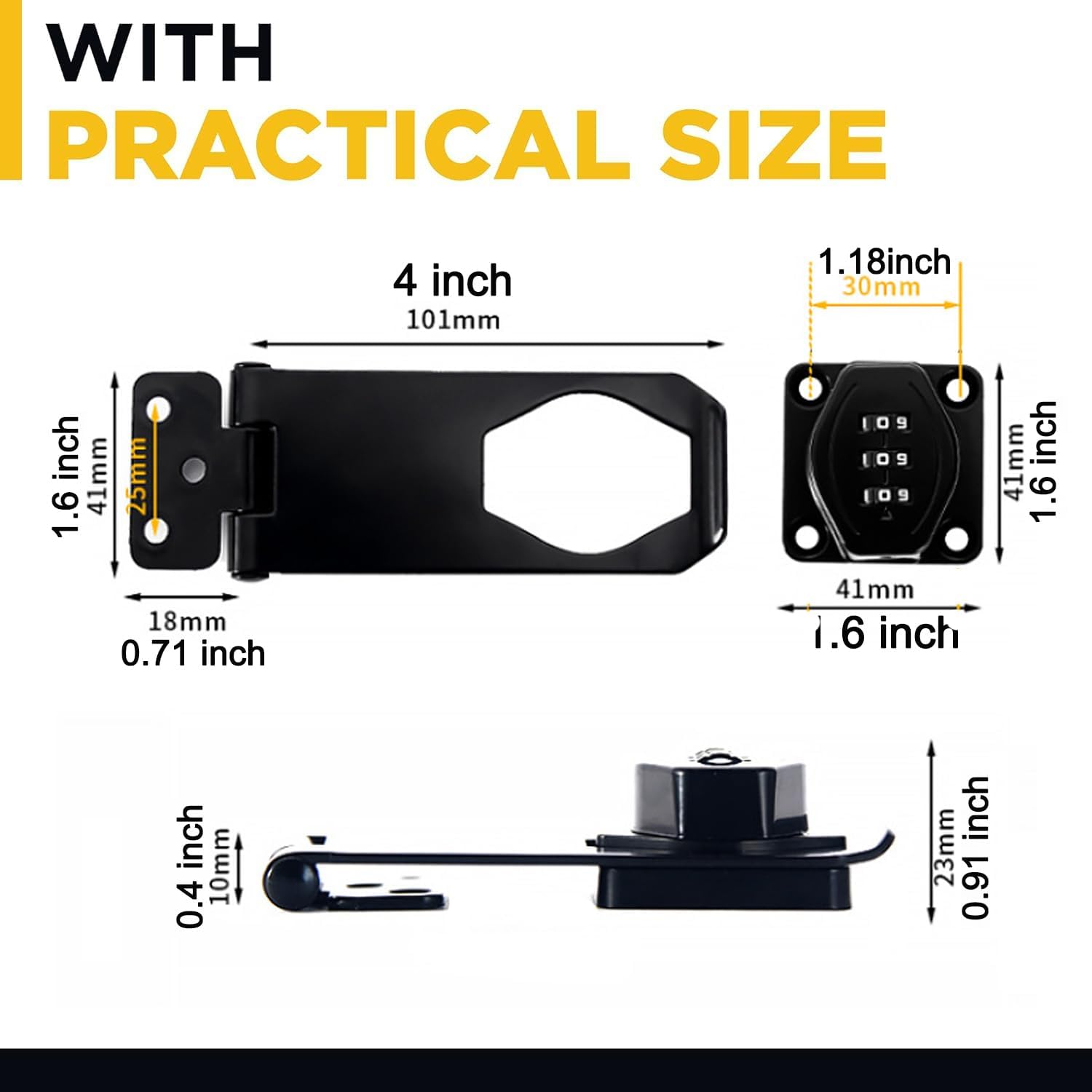 2 Pack VIDYSUFYR Black Combination Locks for Small Doors, Cabinets, Barns - Rotary Hasp Locks for Door Security & Outdoor Use