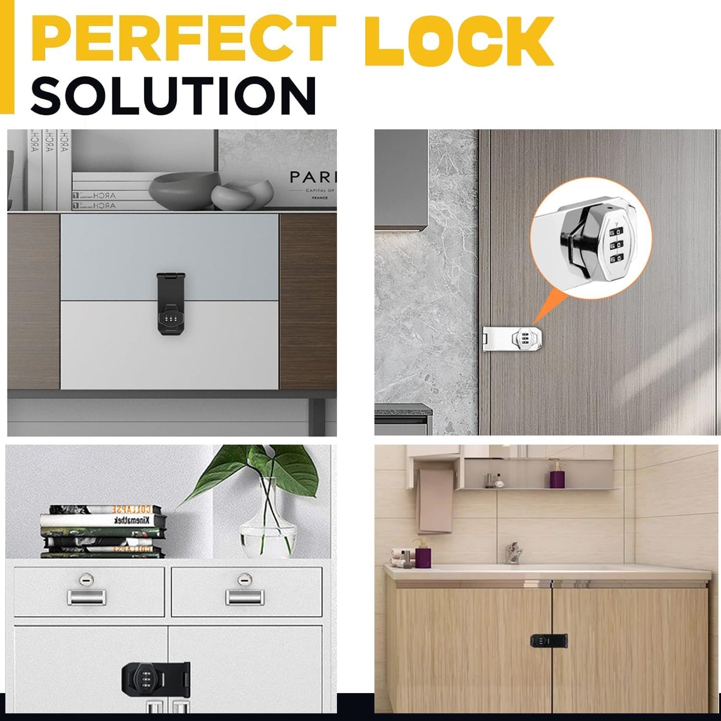 2 Pack VIDYSUFYR Black Combination Locks for Small Doors, Cabinets, Barns - Rotary Hasp Locks for Door Security & Outdoor Use