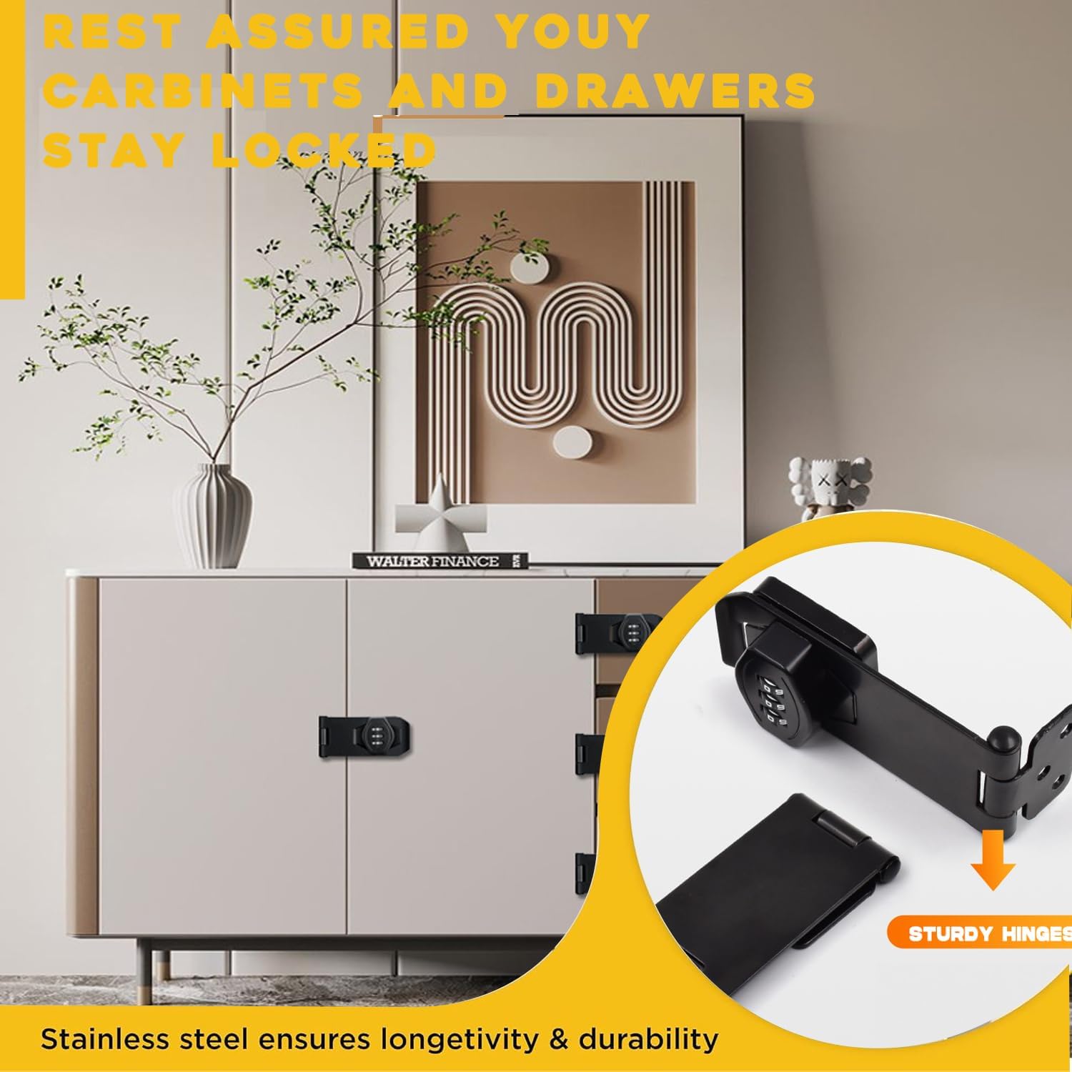 2 Pack VIDYSUFYR Black Combination Locks for Small Doors, Cabinets, Barns - Rotary Hasp Locks for Door Security & Outdoor Use