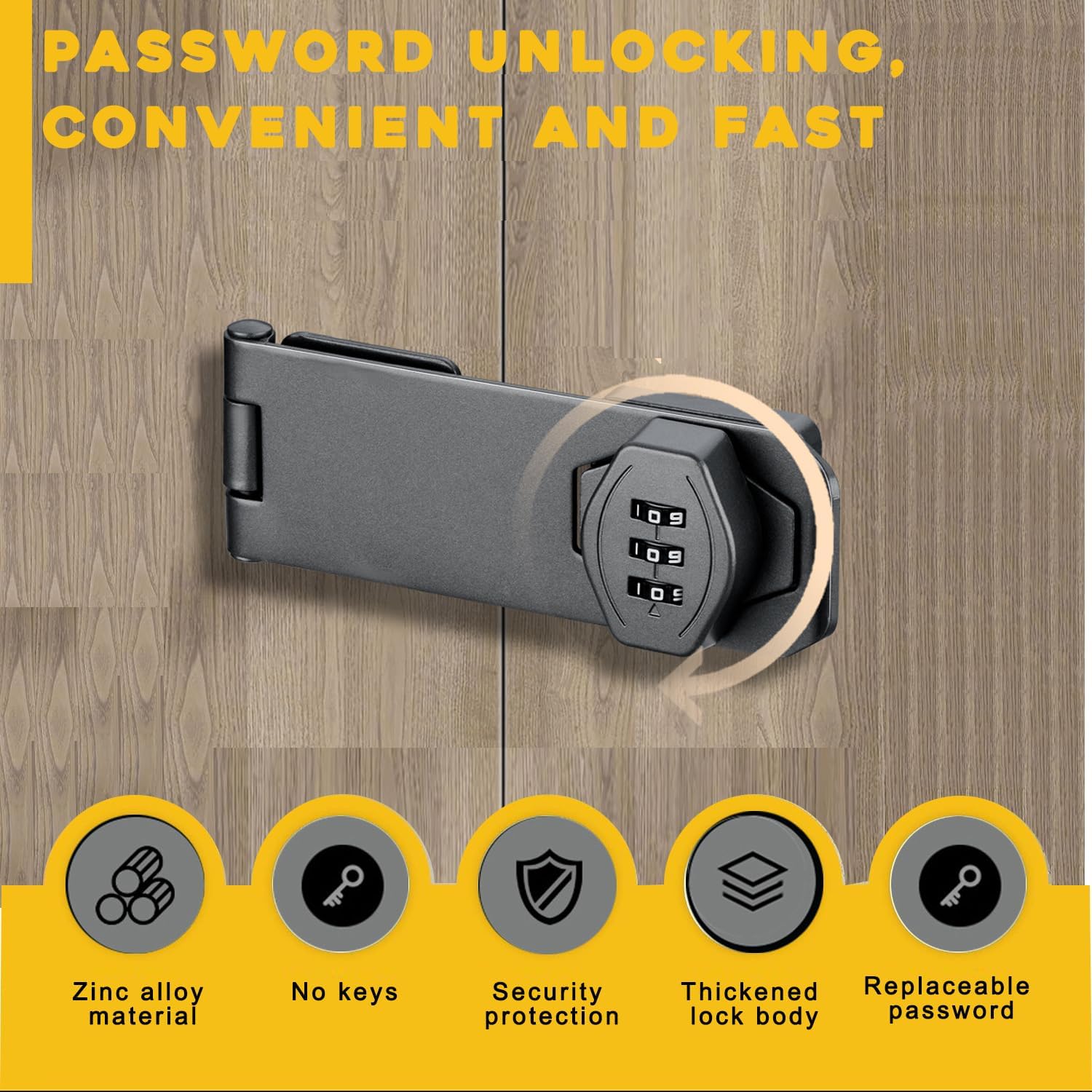 2 Pack VIDYSUFYR Black Combination Locks for Small Doors, Cabinets, Barns - Rotary Hasp Locks for Door Security & Outdoor Use