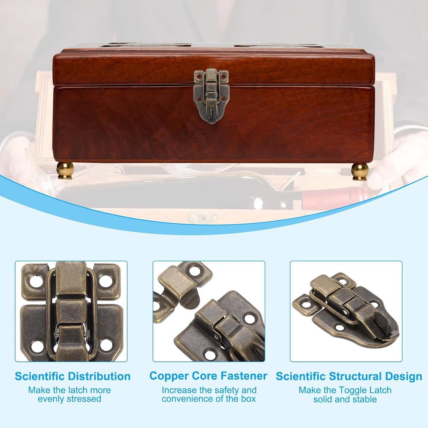 2 Pack Vintage Bronze Metal Box Toggle Latch with Padlock Hole for Jewelry Cabinet