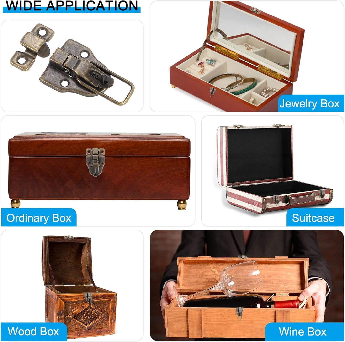 2 Pack Vintage Bronze Metal Box Toggle Latch with Padlock Hole for Jewelry Cabinet