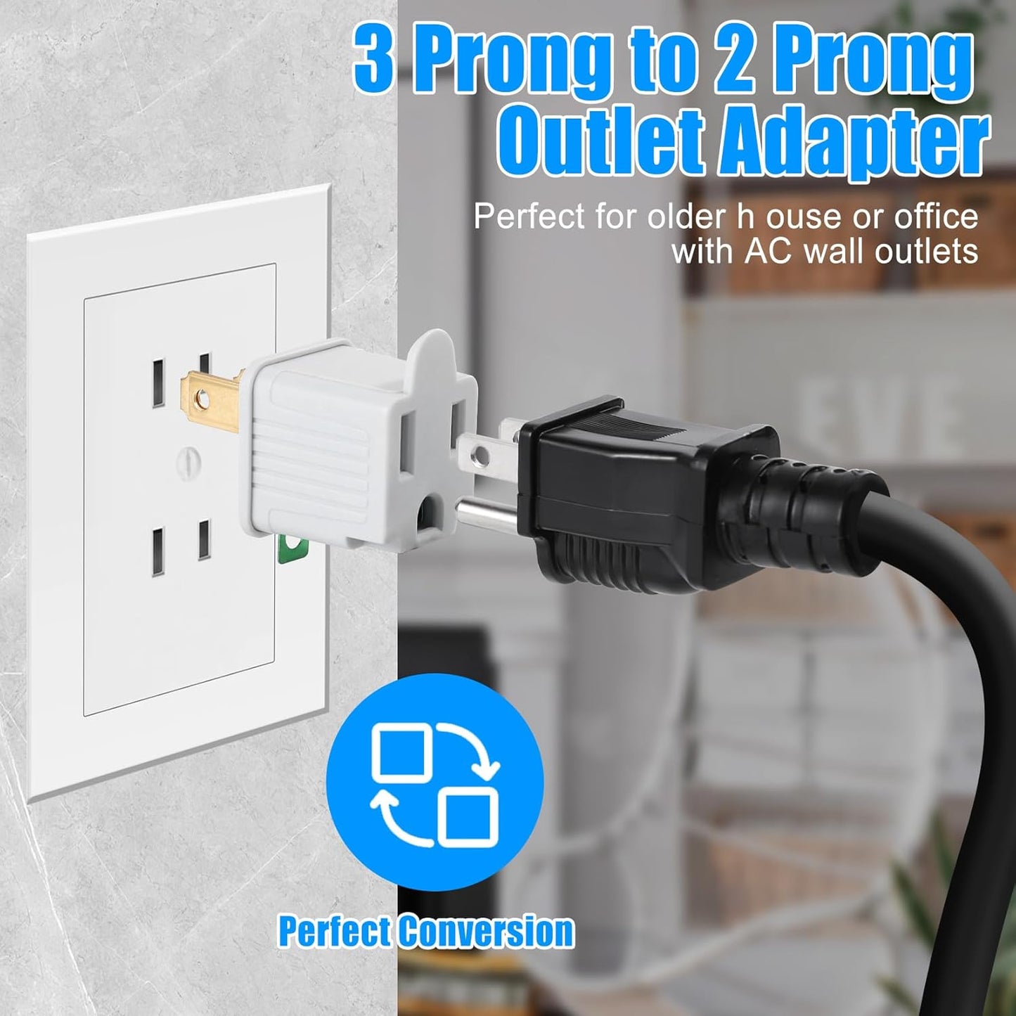 2-Pack VSEER Polarized Grounding Adapter Outlet - Converts 3 Prong to 2 Prong Outlets, ETL Listed - Wall Outlet Extender (2 Pack)