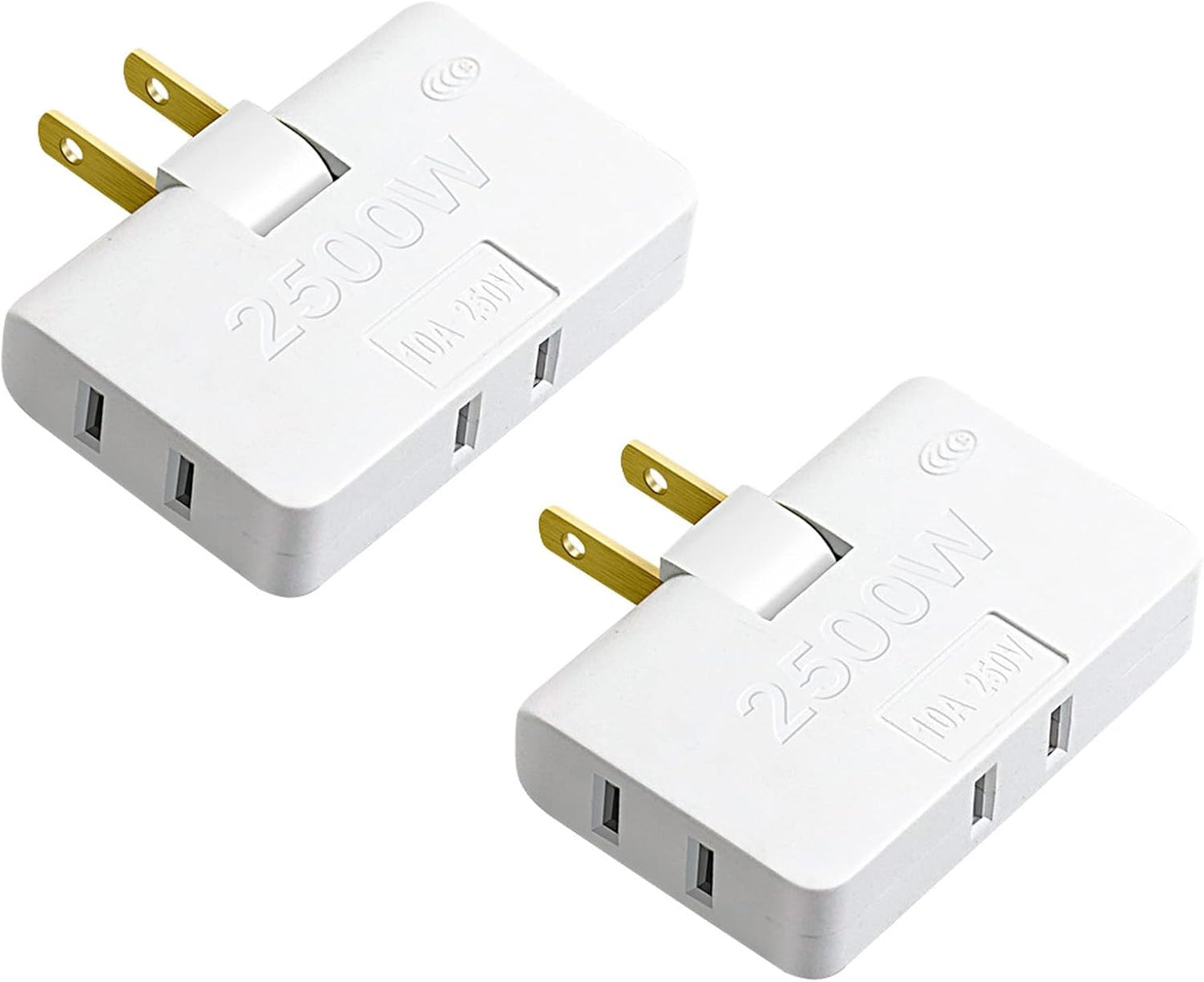 2 Pack White 3-in-1 Rotatable Outlet Extender Adapter with Foldable 2-Prong Swivel AC, Slim Design 2500W Wall Tap Power Socket Converter for Home and Travel