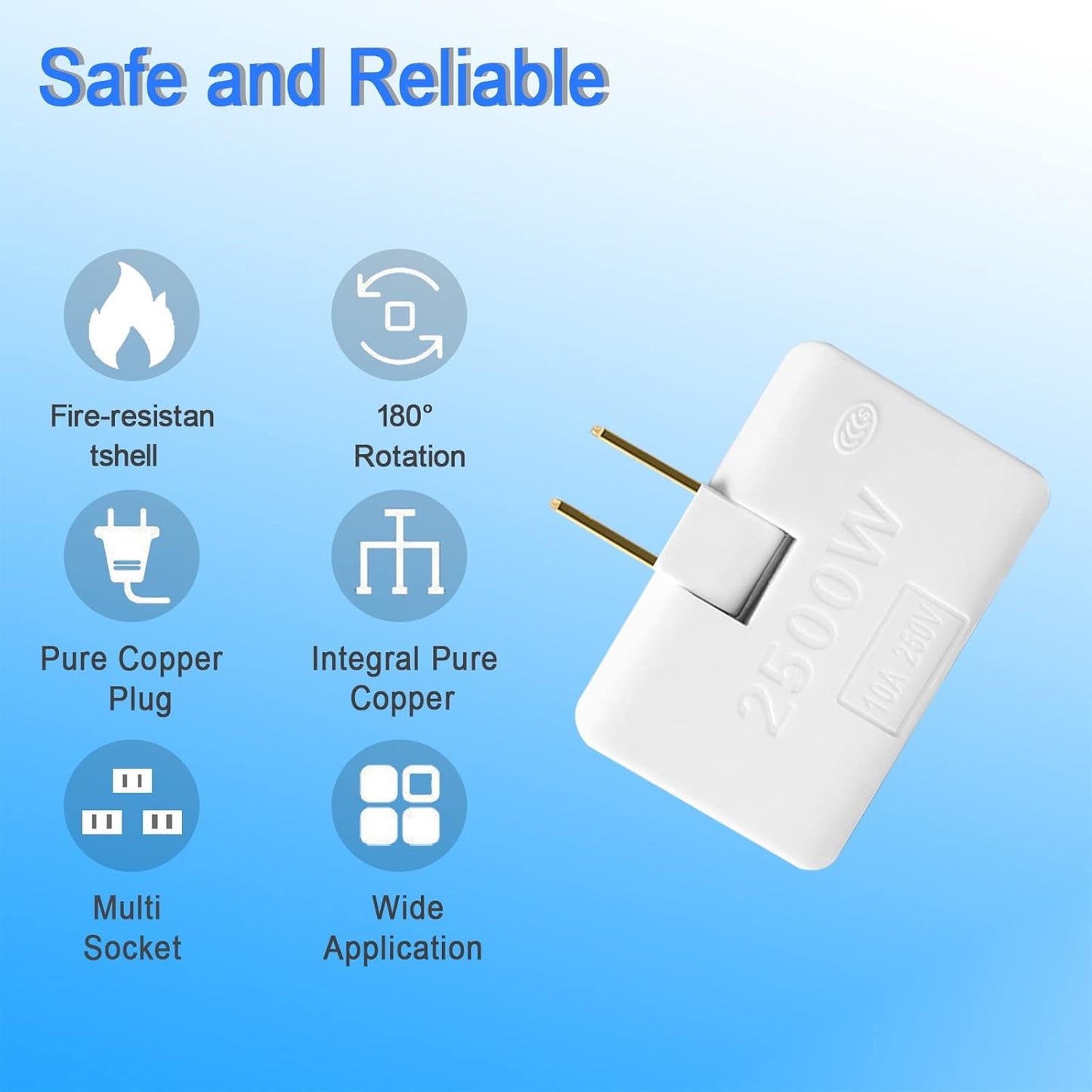 2 Pack White 3-in-1 Rotatable Outlet Extender Adapter with Foldable 2-Prong Swivel AC, Slim Design 2500W Wall Tap Power Socket Converter for Home and Travel