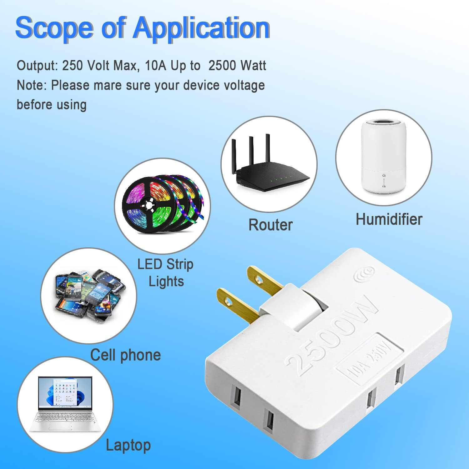 2 Pack White 3-in-1 Rotatable Outlet Extender Adapter with Foldable 2-Prong Swivel AC, Slim Design 2500W Wall Tap Power Socket Converter for Home and Travel