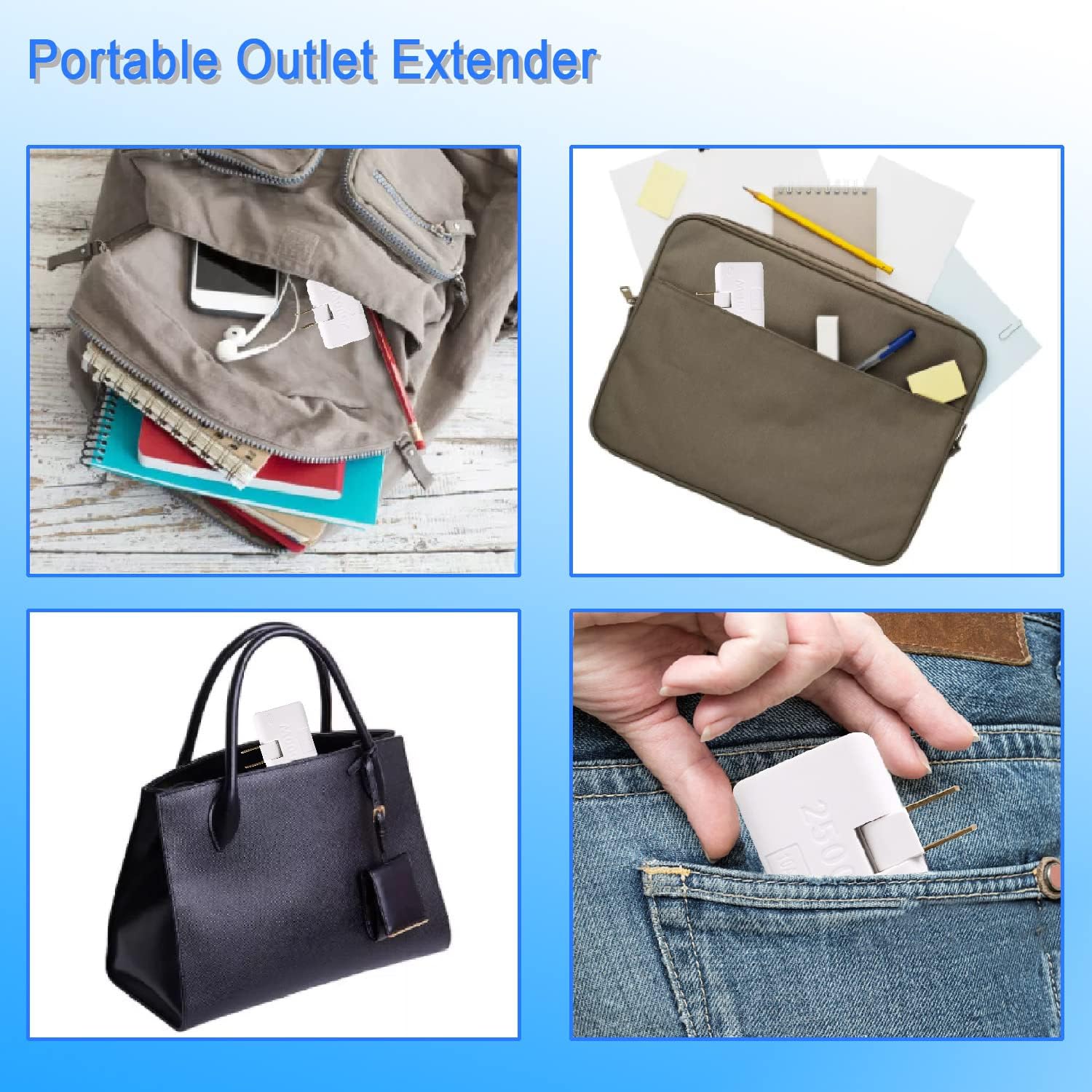 2 Pack White 3-in-1 Rotatable Outlet Extender Adapter with Foldable 2-Prong Swivel AC, Slim Design 2500W Wall Tap Power Socket Converter for Home and Travel