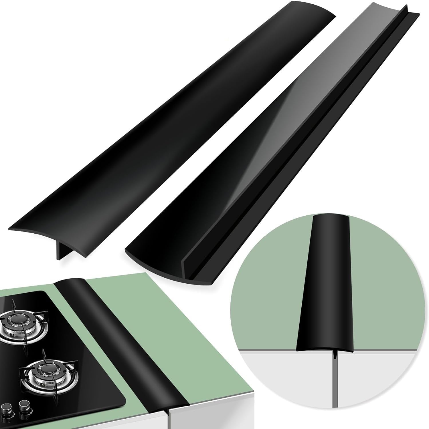 2 Pack White Silicone Kitchen Stove Gap Covers - Flexible Gap Fillers Between Counter and Stovetop for Washer, Oven, Dryer - Easy to Clean - 21in
