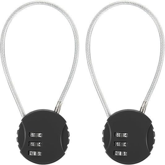 2 Pack YOKIVE Combination Locks, Waterproof 3-Digit Code Padlock for Outdoor Use - Ideal for Luggage, Gym Lockers, Bicycles, Backpacks - Black, 7.8-Inch Wire Rope Locks