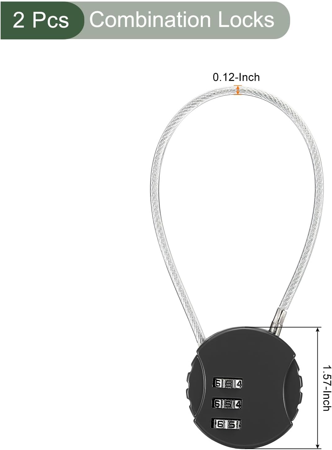 2 Pack YOKIVE Combination Locks, Waterproof 3-Digit Code Padlock for Outdoor Use - Ideal for Luggage, Gym Lockers, Bicycles, Backpacks - Black, 7.8-Inch Wire Rope Locks