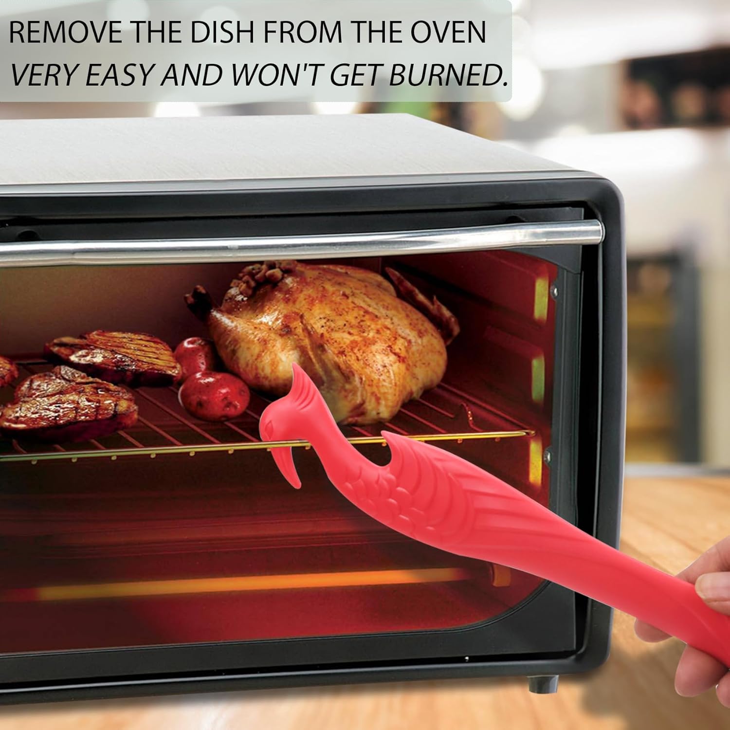 2-Pack ziHenryDa Oven Rack Push Pull Tool - 11 Inch Stick for Easy Oven Rack Pulling - Longer Handle for Oven, Air Fryer, Toaster Oven - Red (2 Count)