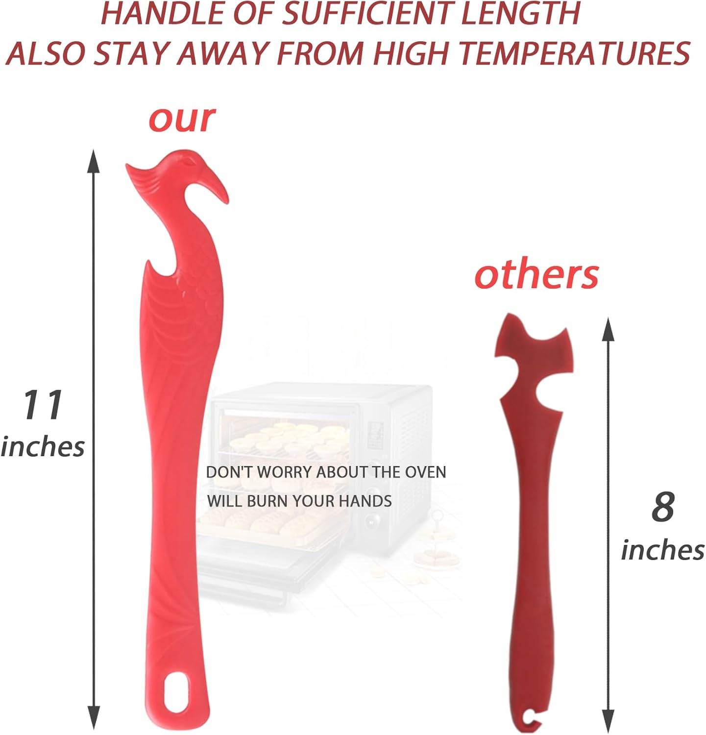 2-Pack ziHenryDa Oven Rack Push Pull Tool - 11 Inch Stick for Easy Oven Rack Pulling - Longer Handle for Oven, Air Fryer, Toaster Oven - Red (2 Count)