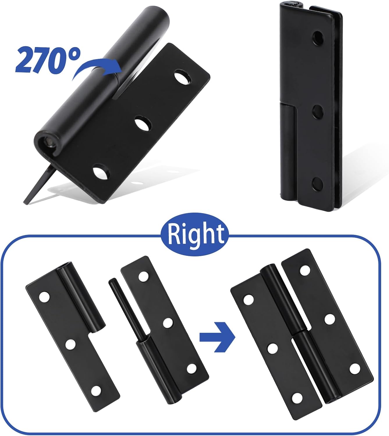 2 PCS Black Stainless Steel Detachable Lift Off Hinges for Cabinet Doors - Right Handed 2.5Inch Mozeat Lens Slip Joint Flag Hinges