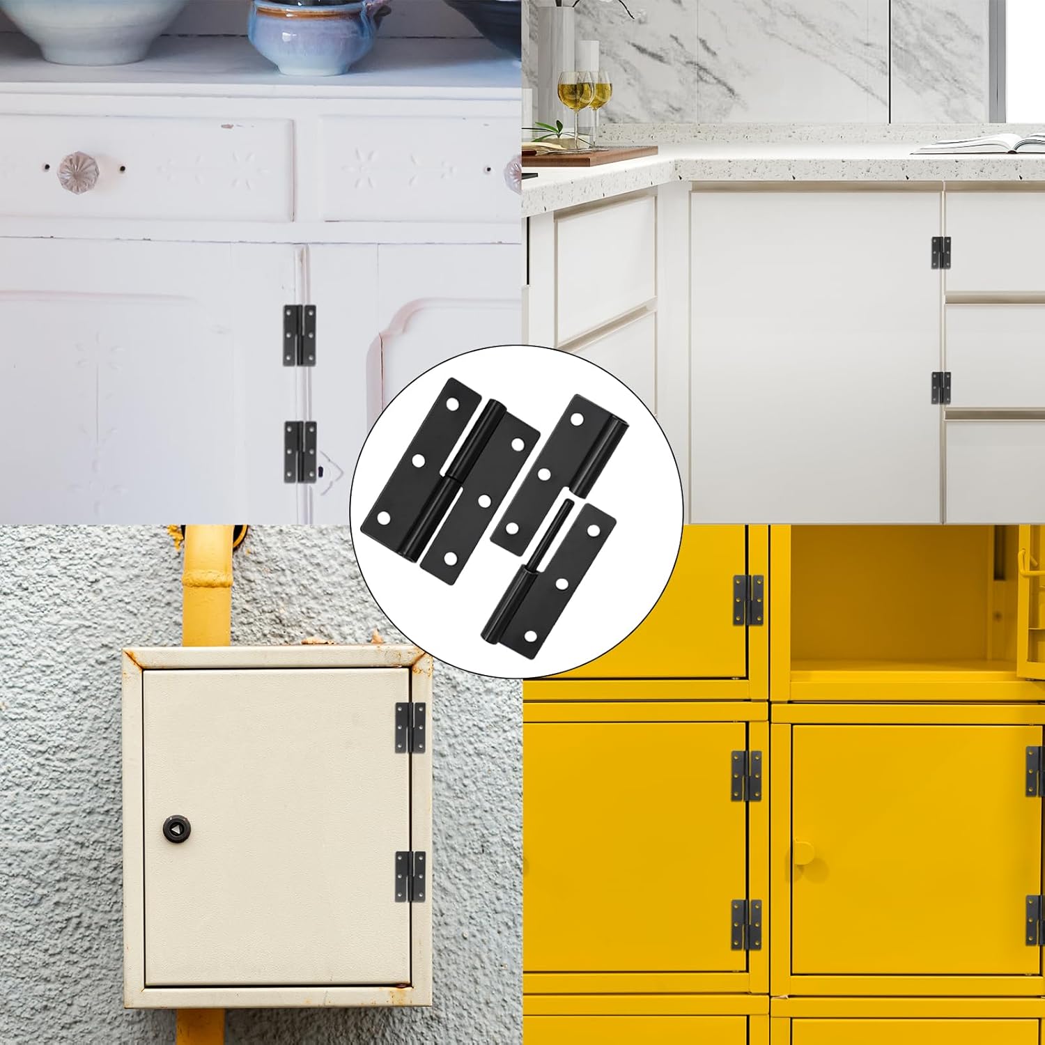 2 PCS Black Stainless Steel Detachable Lift Off Hinges for Cabinet Doors - Right Handed 2.5Inch Mozeat Lens Slip Joint Flag Hinges