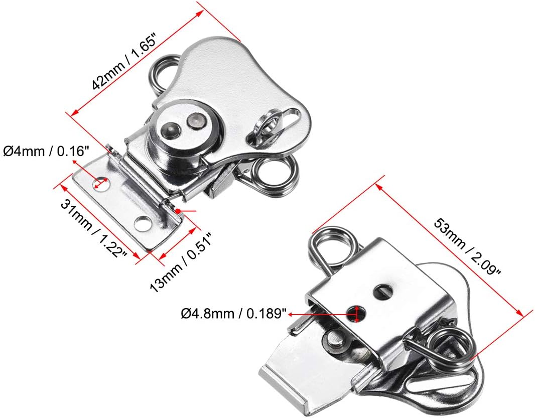 2 Pcs Spring Loaded Butterfly Twist Latch Keeper Toggle Clamp with Padlock Hole for Case Box, 1.65-inch Iron (Silver)