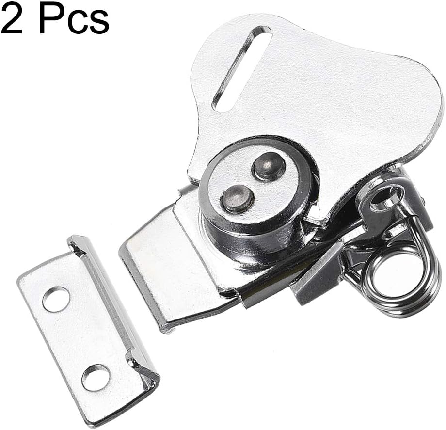 2 Pcs Spring Loaded Butterfly Twist Latch Keeper Toggle Clamp with Padlock Hole for Case Box, 1.65-inch Iron (Silver)