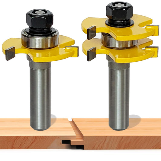 2 PCS Tongue and Groove Router Bit Set - 1/2" Shank, Adjustable T-Shaped Wood Router Bit for Woodworking - Mortise and Tenon Tools