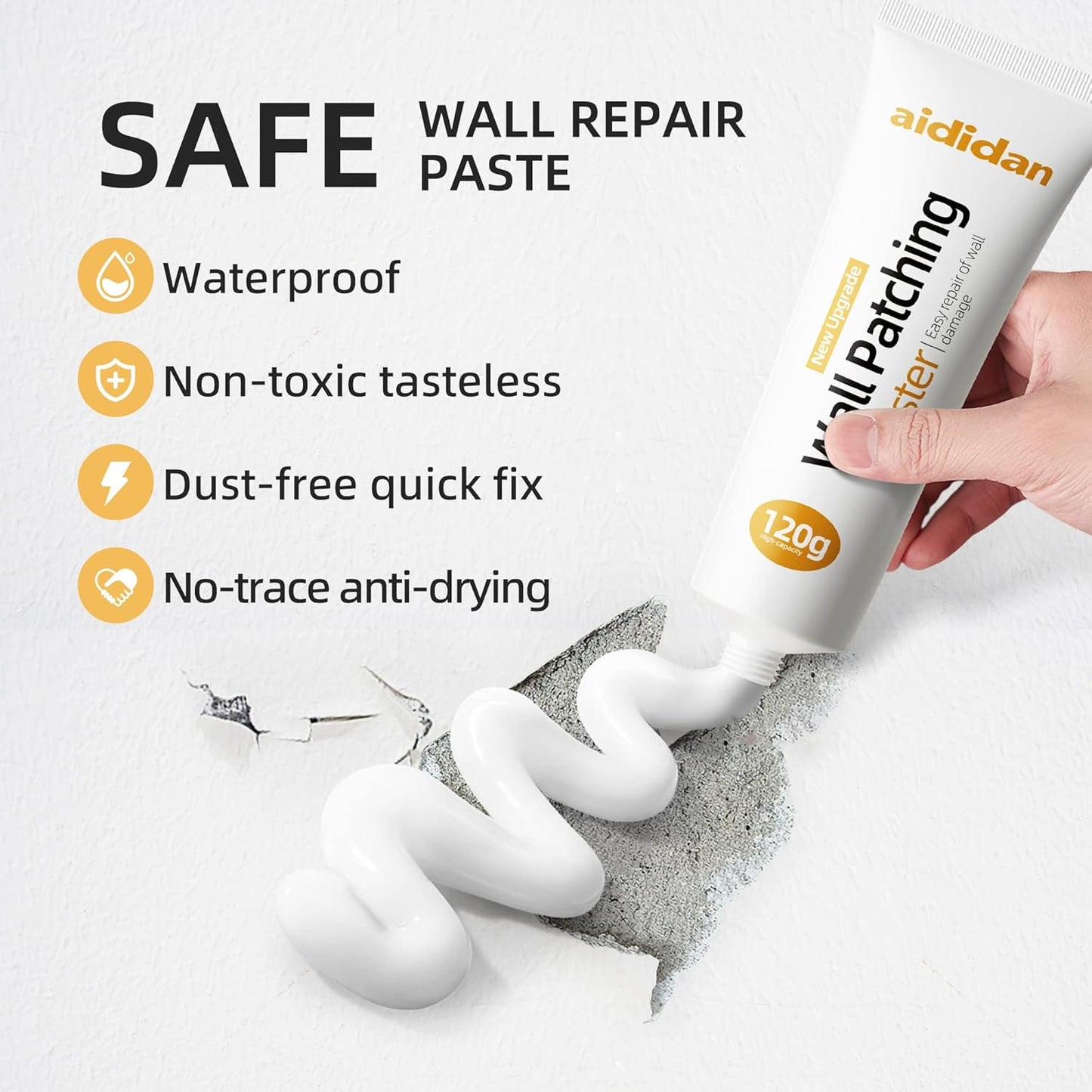 2-Piece Drywall Repair Kit for Quick Home Wall Fix - Spackle Paste, Mending Agent, Putty Plaster, Dent & Scratch Repair - White