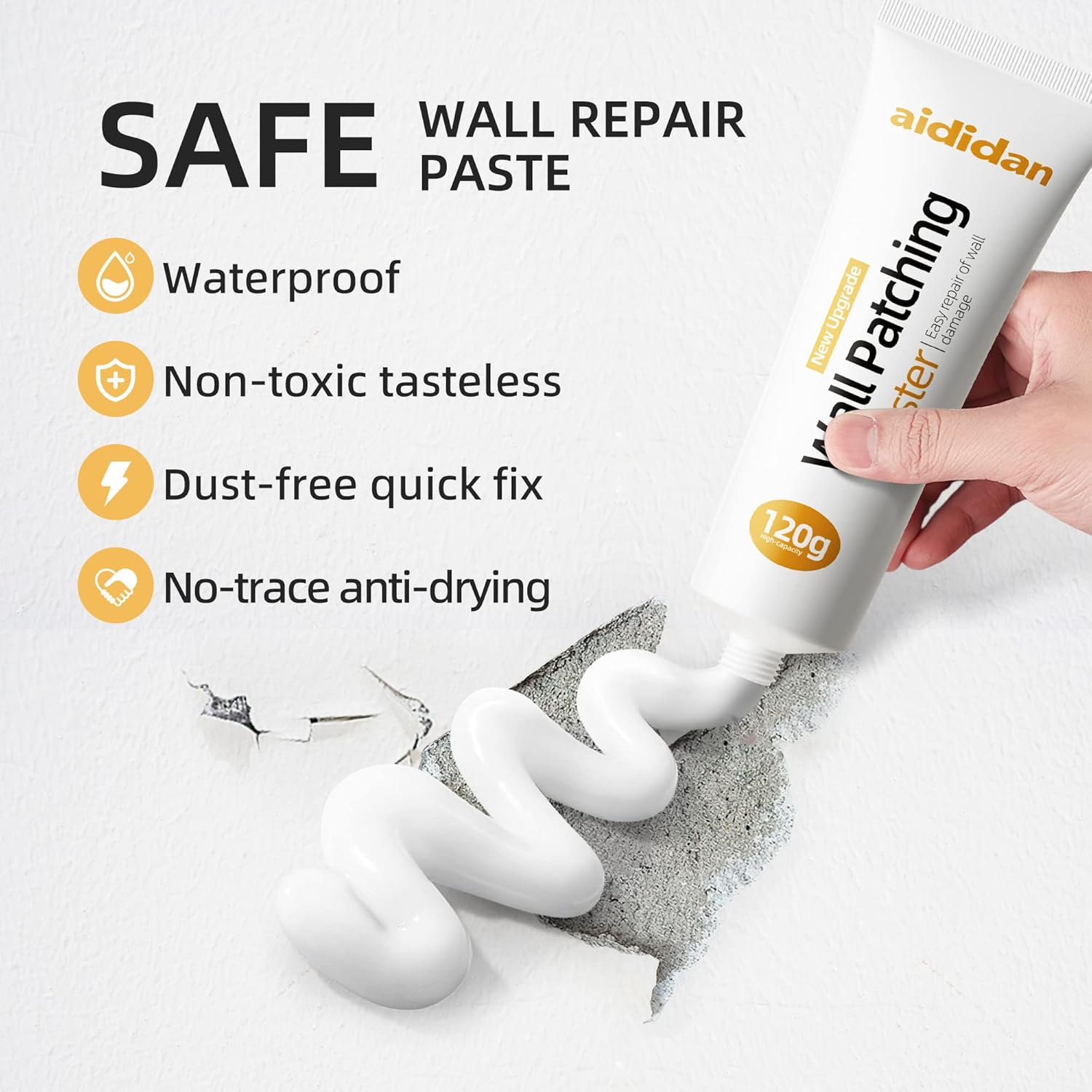 2-Piece Drywall Repair Kit for Quick Home Wall Fix - Spackle Paste, Mending Agent, Putty Plaster, Dent & Scratch Repair - White