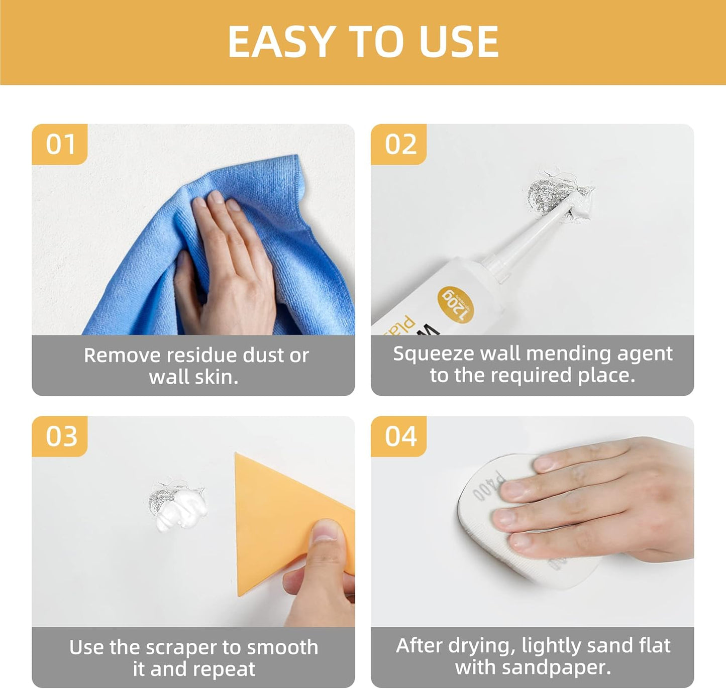 2-Piece Drywall Repair Kit for Quick Home Wall Fix - Spackle Paste, Mending Agent, Putty Plaster, Dent & Scratch Repair - White