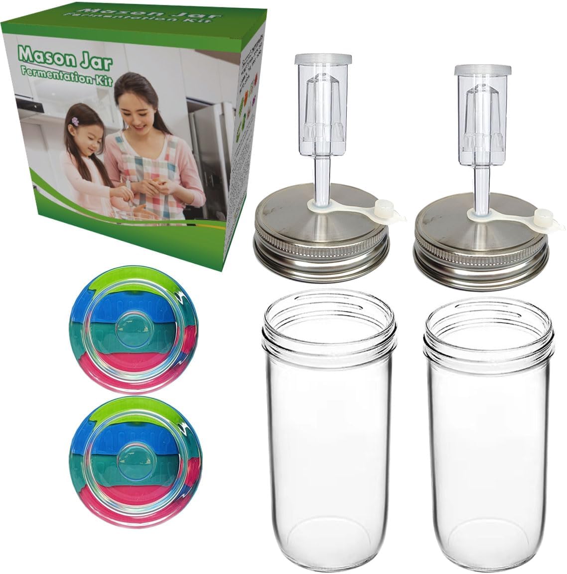 2-Piece Fermentation Kit with Mason Jars, Weights, and Lids for Sauerkraut and Vegetables (0.73L)