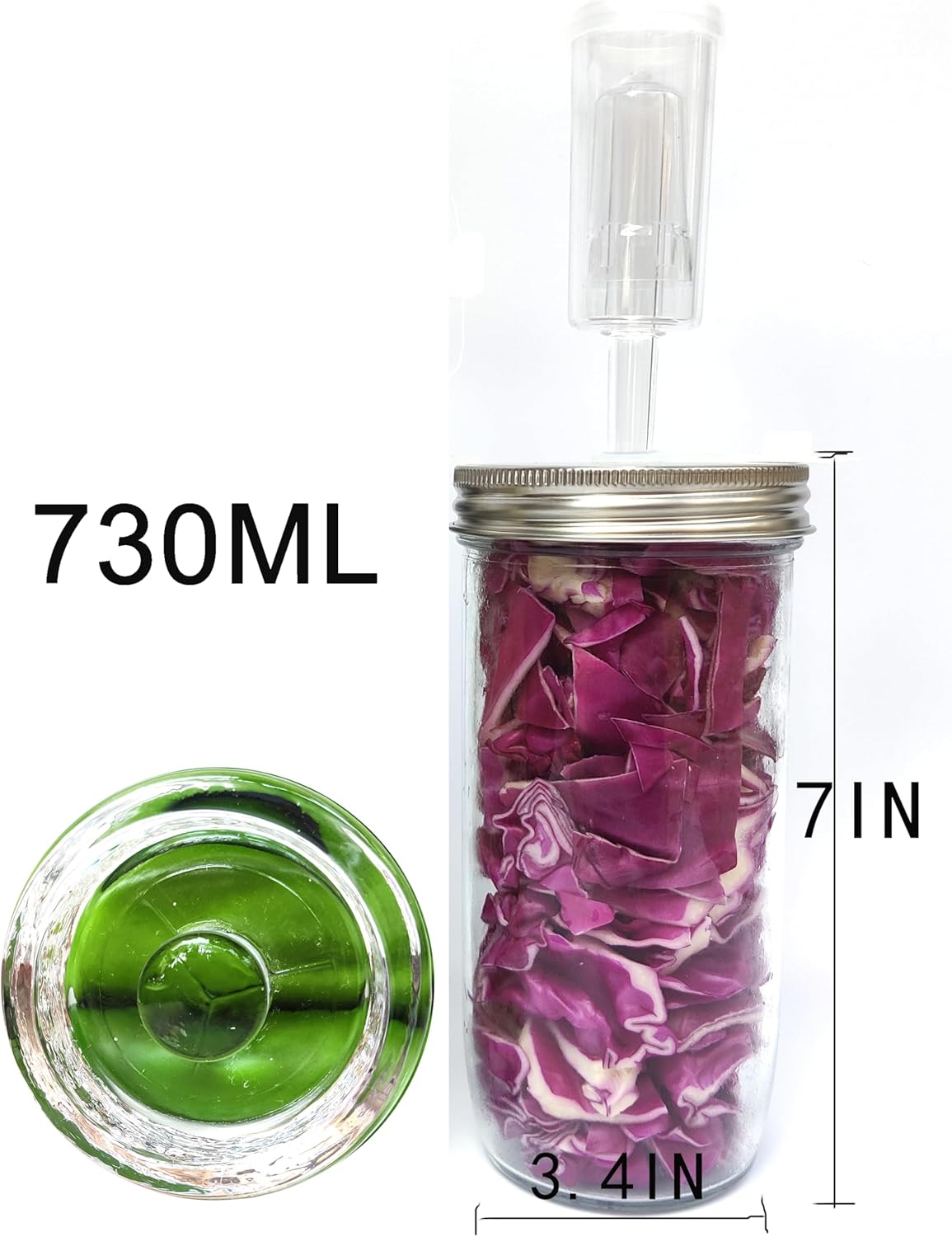 2-Piece Fermentation Kit with Mason Jars, Weights, and Lids for Sauerkraut and Vegetables (0.73L)