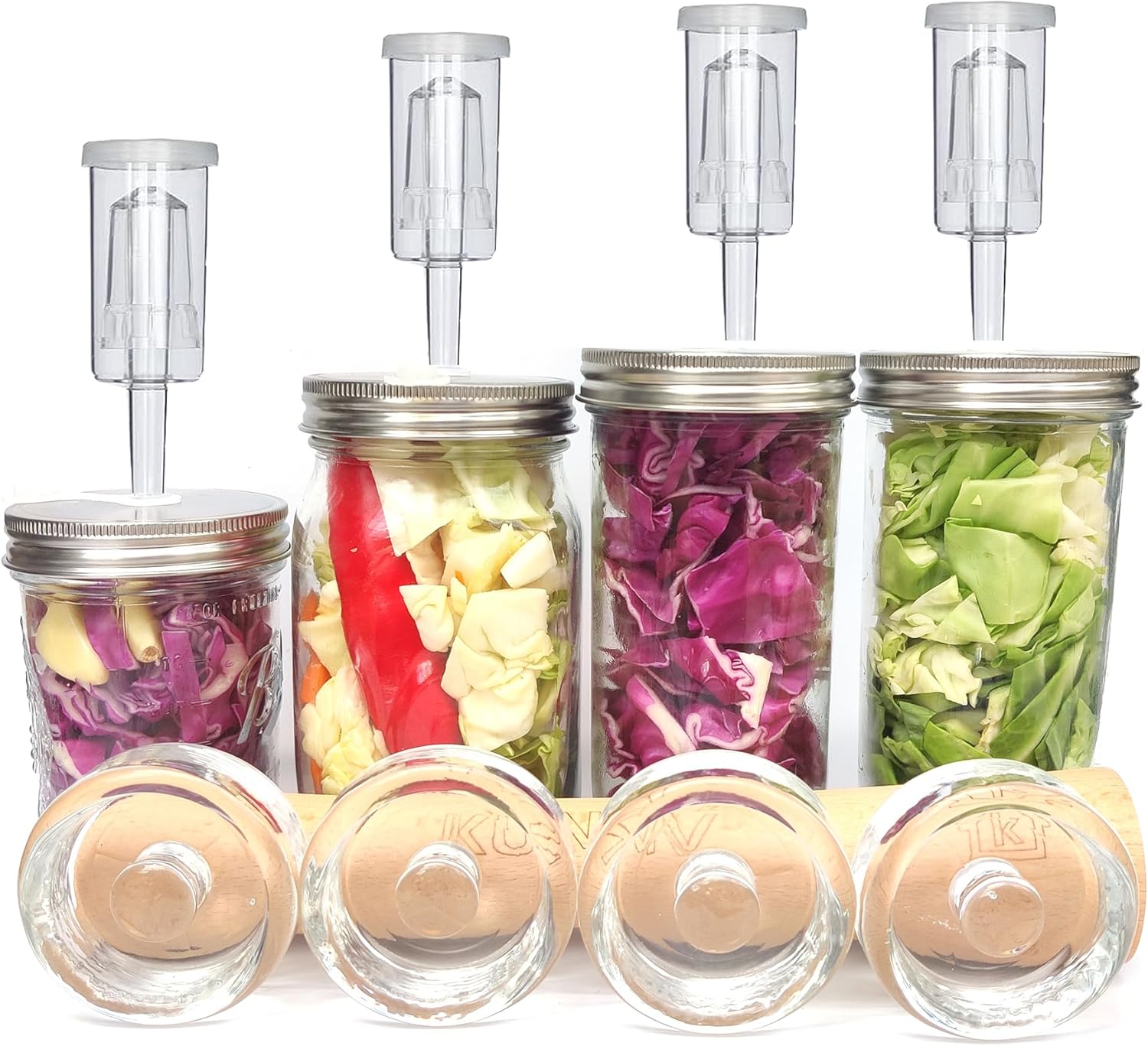 2-Piece Fermentation Kit with Mason Jars, Weights, and Lids for Sauerkraut and Vegetables (0.73L)