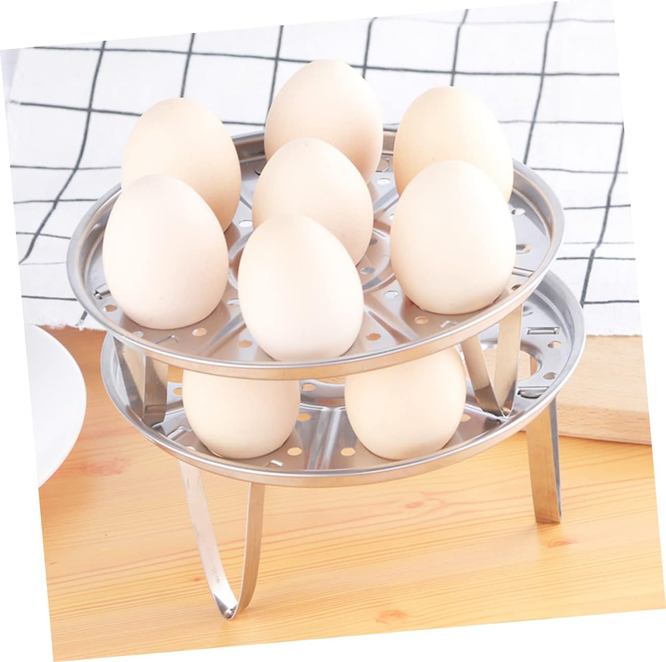 2 Piece Kitchen Cookware Set: Induction Cookware, Air Fryer, Electric Egg Poacher, Steamer Pan, Topper Maker, Boiler Pot, Egg Cracker, Egg Rack, Hard Boiled Egg Peeler, Silver Color