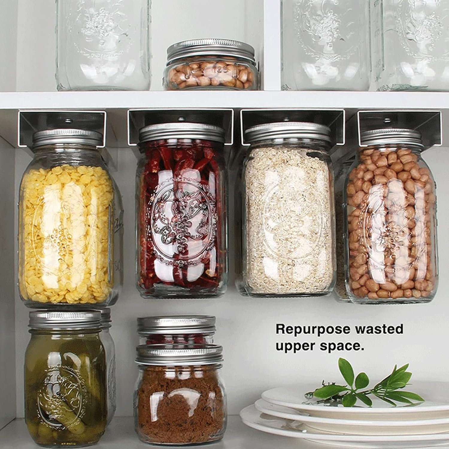 2-Piece Mason Jar Organizer Set for Under Cabinet Storage, Aluminum Alloy Canning Rack for 4-64 Oz Jars - Space Saving Kitchen Jar Holder
