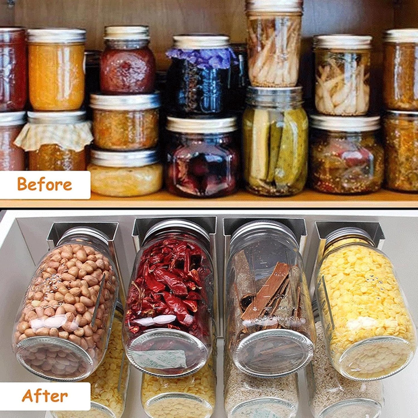 2-Piece Mason Jar Organizer Set for Under Cabinet Storage, Aluminum Alloy Canning Rack for 4-64 Oz Jars - Space Saving Kitchen Jar Holder