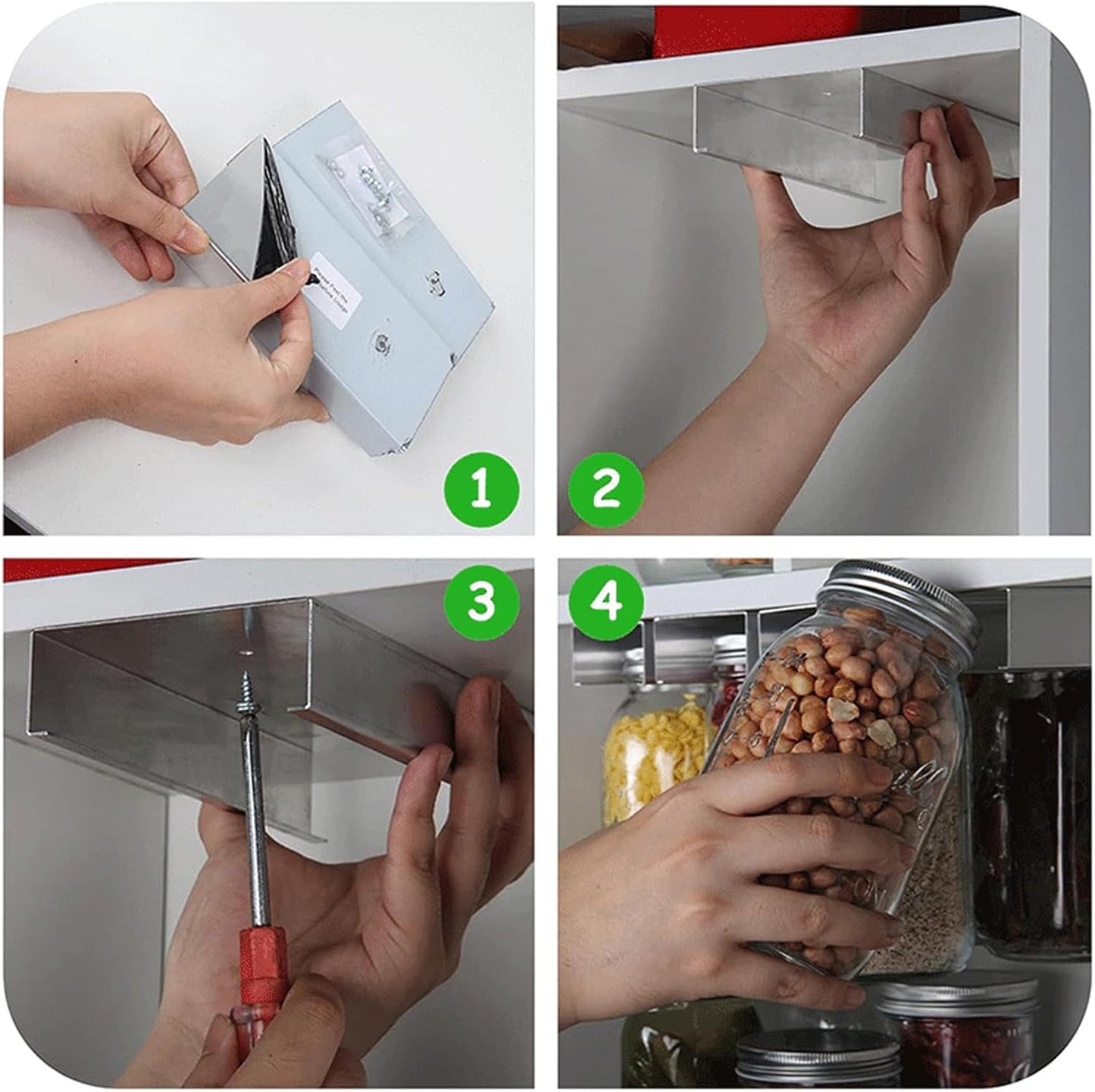 2-Piece Mason Jar Organizer Set for Under Cabinet Storage, Aluminum Alloy Canning Rack for 4-64 Oz Jars - Space Saving Kitchen Jar Holder