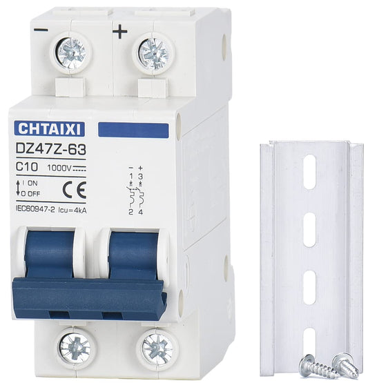 2 Pole 1000V 10 Amp DC Miniature Circuit Breaker for Solar PV System - Thermal Magnetic Trip, DIN Rail Mount - Chtaixi DC Disconnect Switch C10