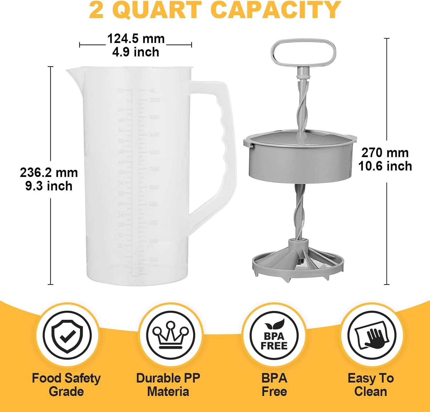 2 Quart Mixing Pitcher with Lid and Adjustable Mixer Plunger for Drinks - Perfect for Juice, Powdered Milk, and Beverages