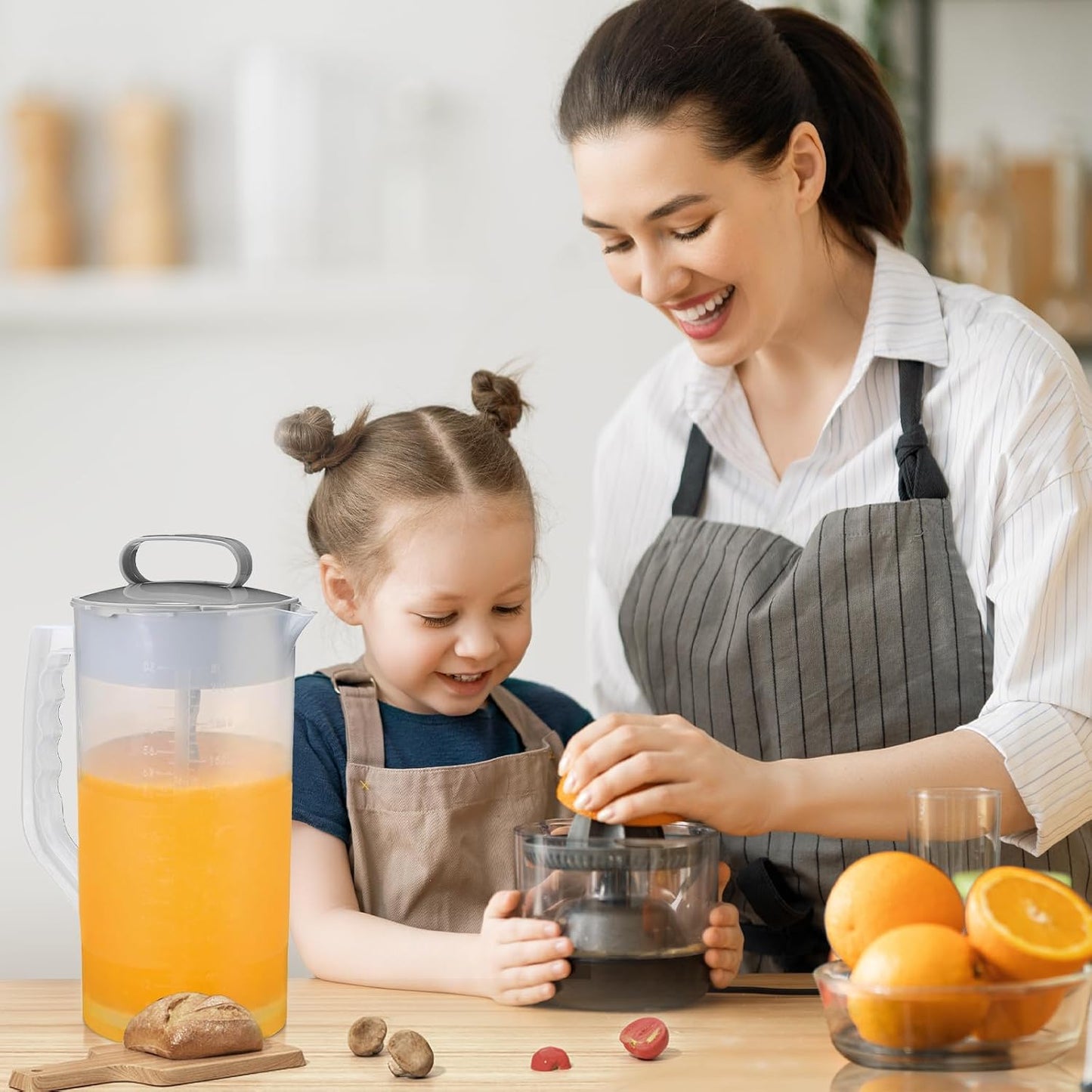 2 Quart Mixing Pitcher with Lid and Adjustable Mixer Plunger for Drinks - Perfect for Juice, Powdered Milk, and Beverages