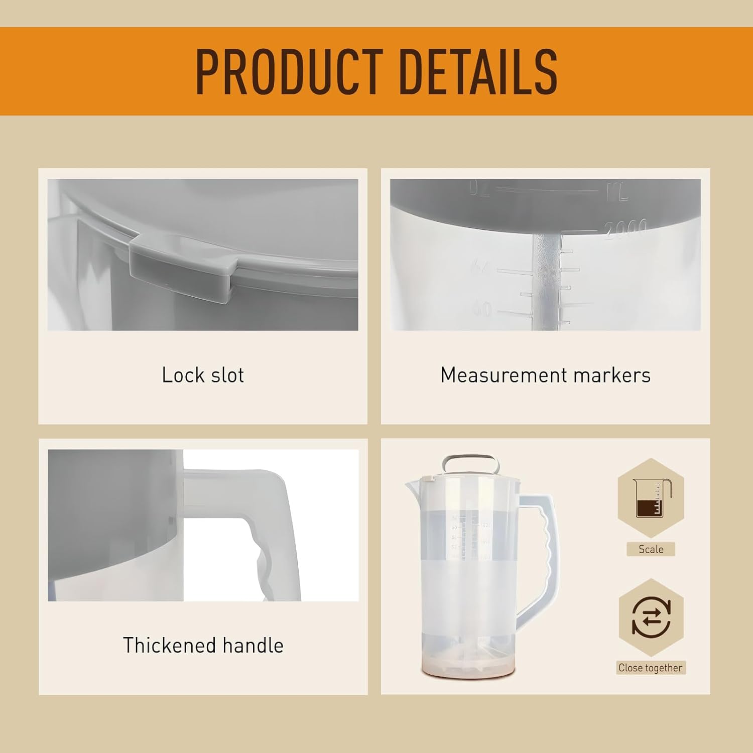 2 Quart Mixing Pitcher with Lid and Mixer Plunger for Drinks, Juice, Tea, Milk - BPA-Free Plastic Water Pitcher with Angled Blades - Beverage Container