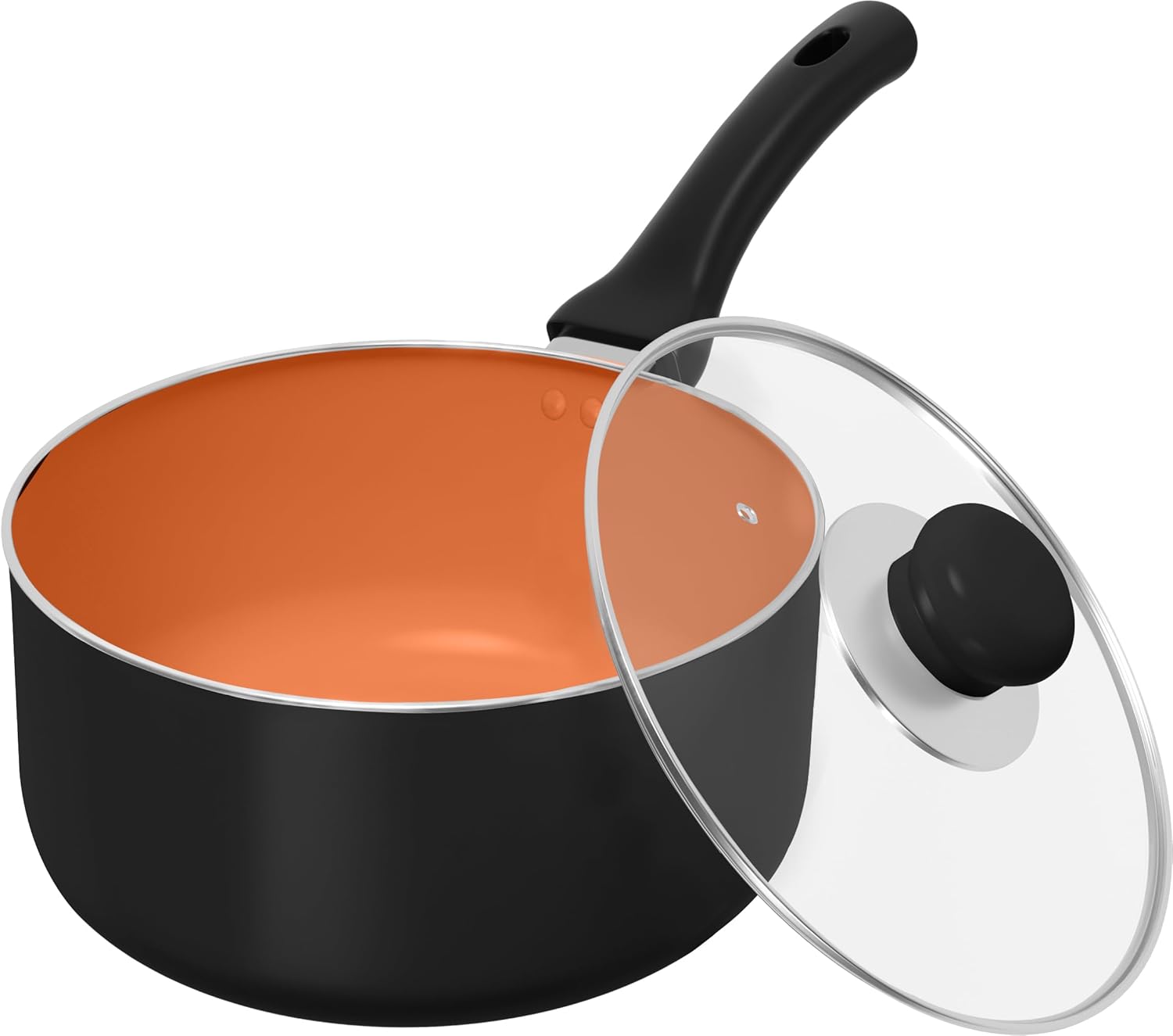 2 Quart Nonstick Saucepan with Glass Lid and Induction Bottom - Utopia Kitchen Pot Pan in Grey Copper Color