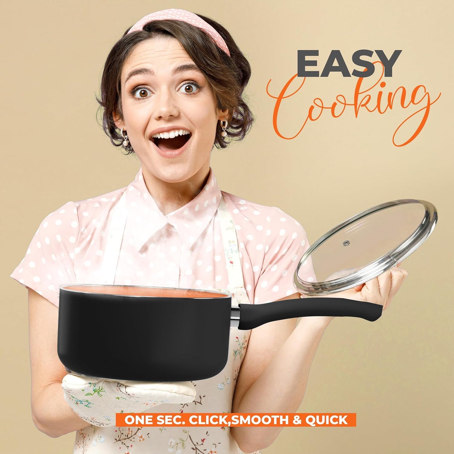 2 Quart Nonstick Saucepan with Glass Lid and Induction Bottom - Utopia Kitchen Pot Pan in Grey Copper Color