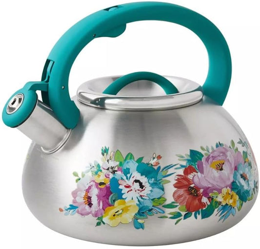 2-Quart Stainless Steel Floral Whistling Tea Kettle - Durable, Stylish, Fast-Boiling, Rust-Resistant - Perfect for Stovetop