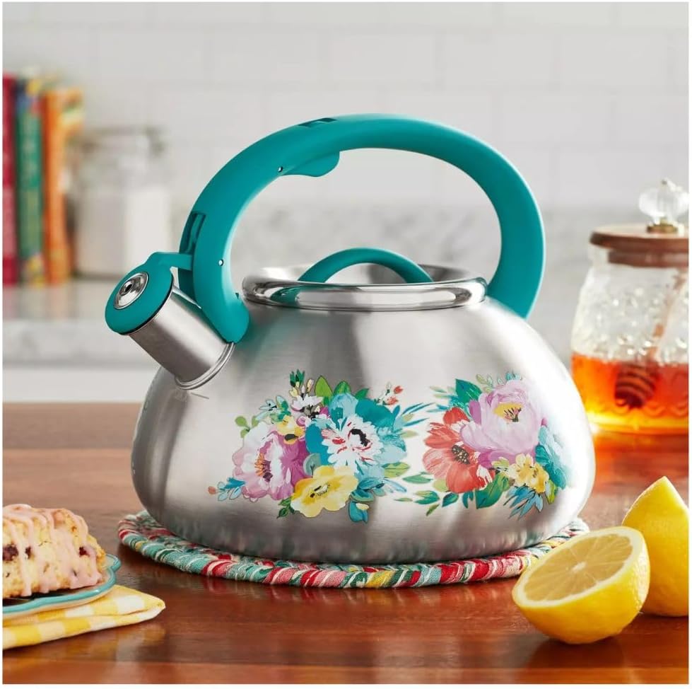 2-Quart Stainless Steel Floral Whistling Tea Kettle - Durable, Stylish, Fast-Boiling, Rust-Resistant - Perfect for Stovetop