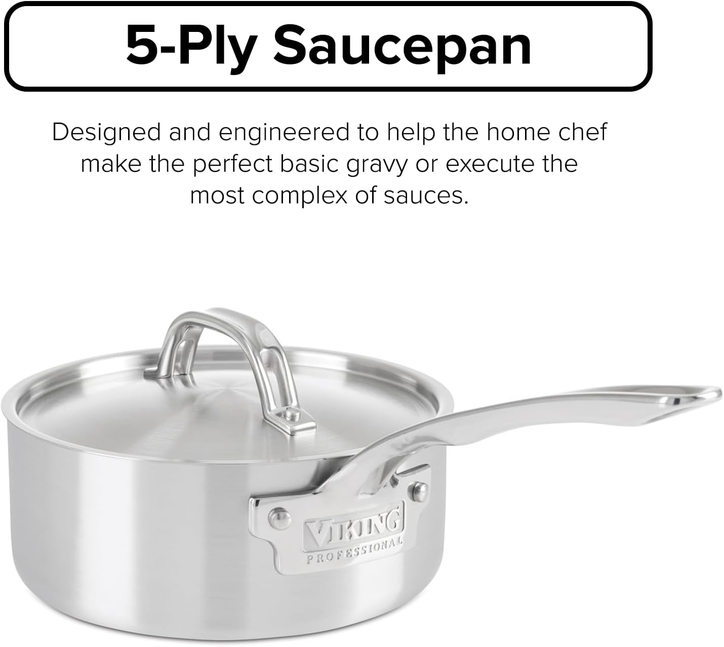 2 Quart Viking Culinary Professional Stainless Steel Saucepan with Lid - 5-Ply, Dishwasher & Oven Safe, Induction Ready