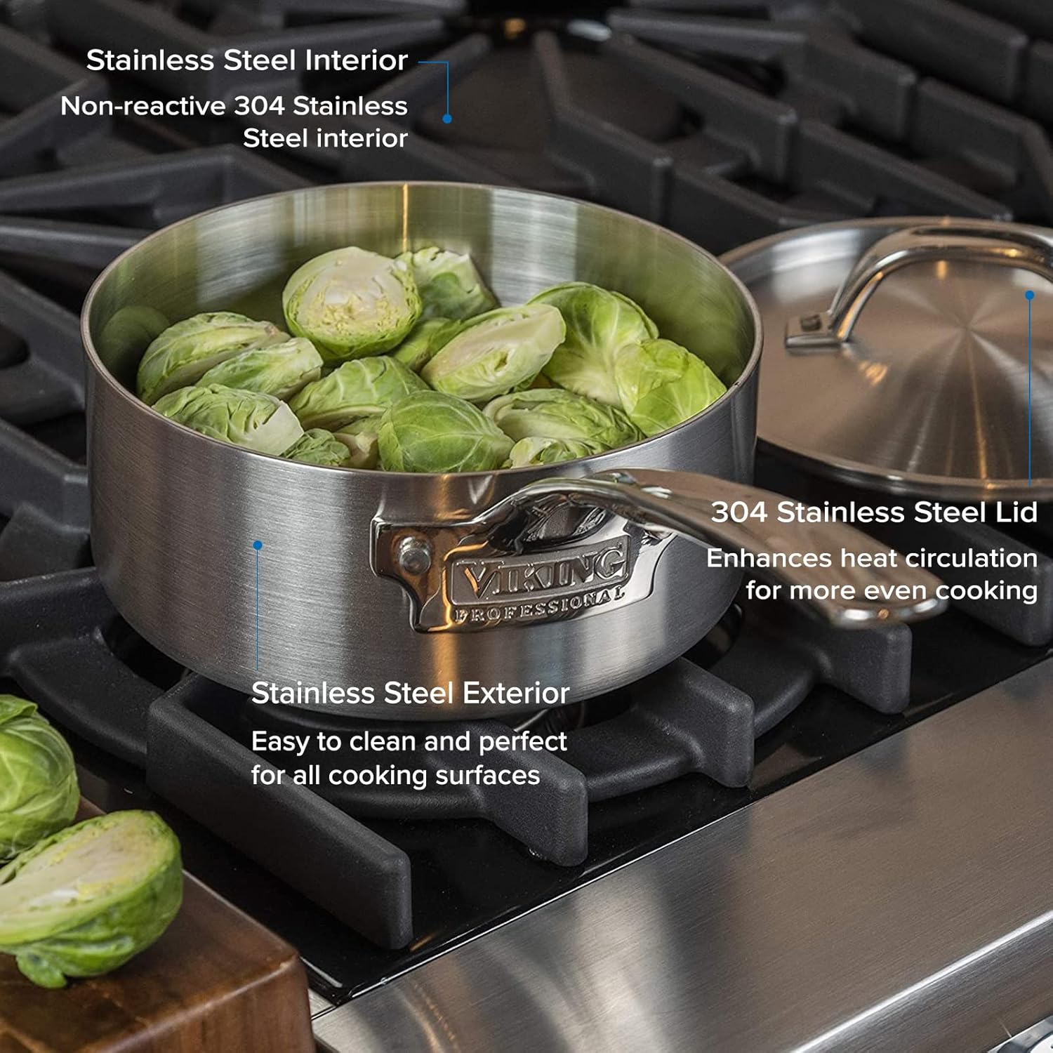 2 Quart Viking Culinary Professional Stainless Steel Saucepan with Lid - 5-Ply, Dishwasher & Oven Safe, Induction Ready