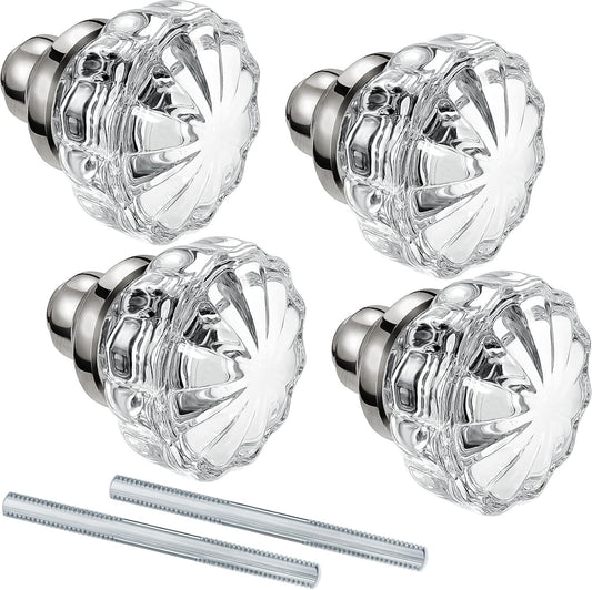 2 Set Fluted Crystal Antique Glass Door Knobs with Spindle - Mortise Style Antique Doorknobs for Home Interior in Chrome Finish
