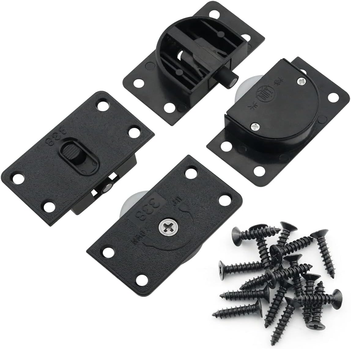 2 Sets Black Sliding Cabinet Hardware Kit for Wardrobe Doors - Nylon Pulley Wheels for Closet and Furniture - WildKart